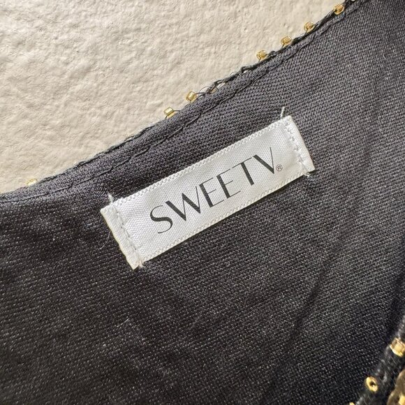 1920s Women Gold Dress V-Neck Sequin Evening Fringe Tassel Flapper Gown Black - Picture 6 of 7